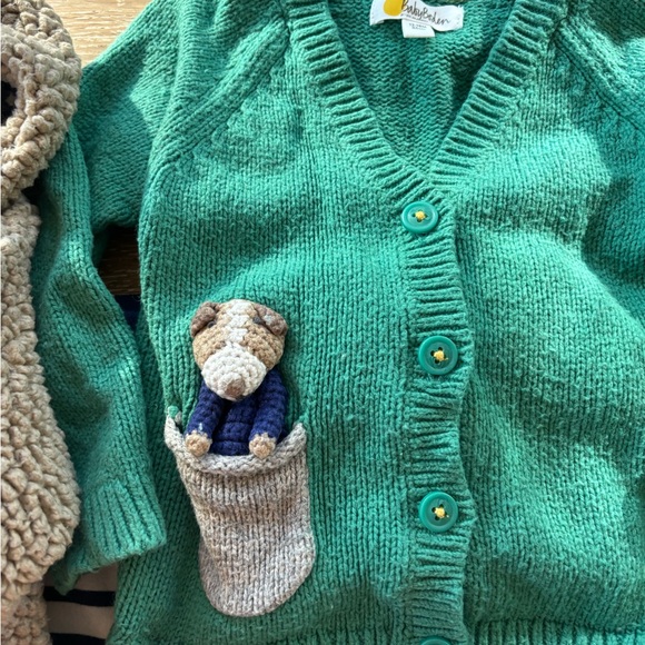 Mini Boden Brown Fleece Coat and Green Cardigan Set - Picture 2 of 5